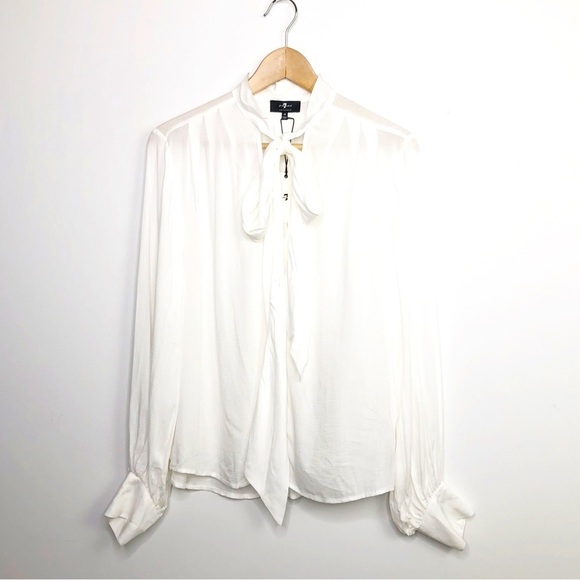 7 for all mankind, white, bow button down shirt - Picture 1 of 13